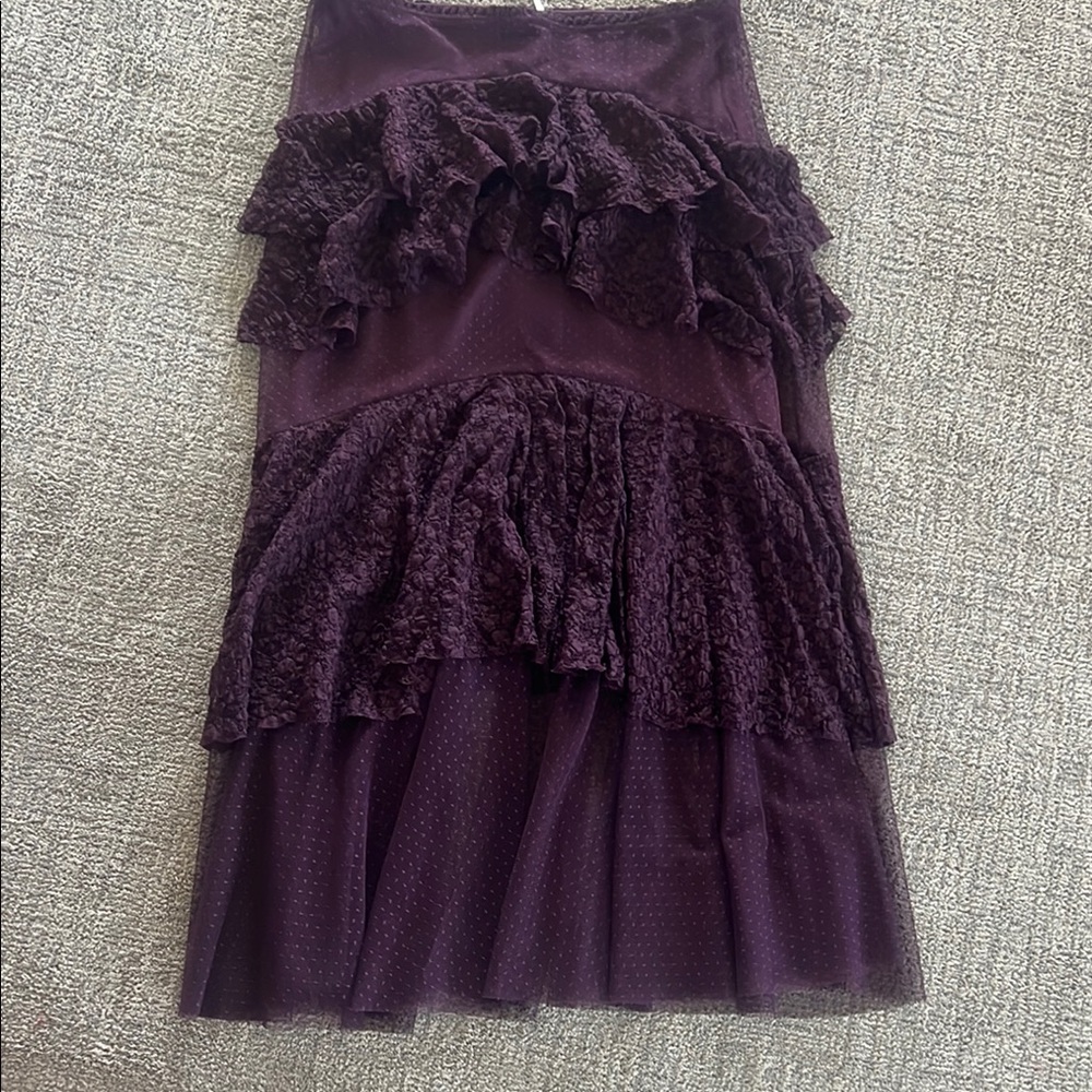 Free People Purple Ruffled Cocktail Midi Skirt